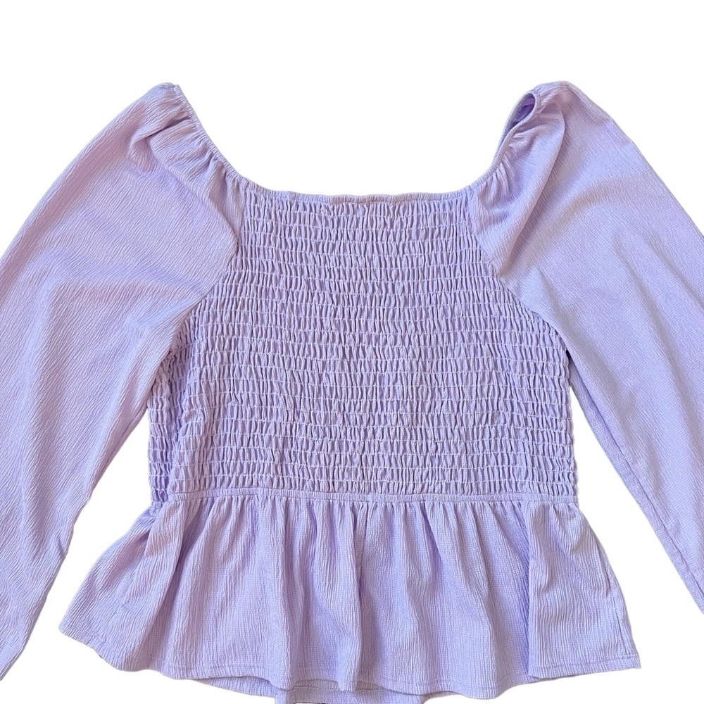 White Birch purple smocked flowy Sleeve peplum boutique Shirt size 1X - Picture 7 of 7